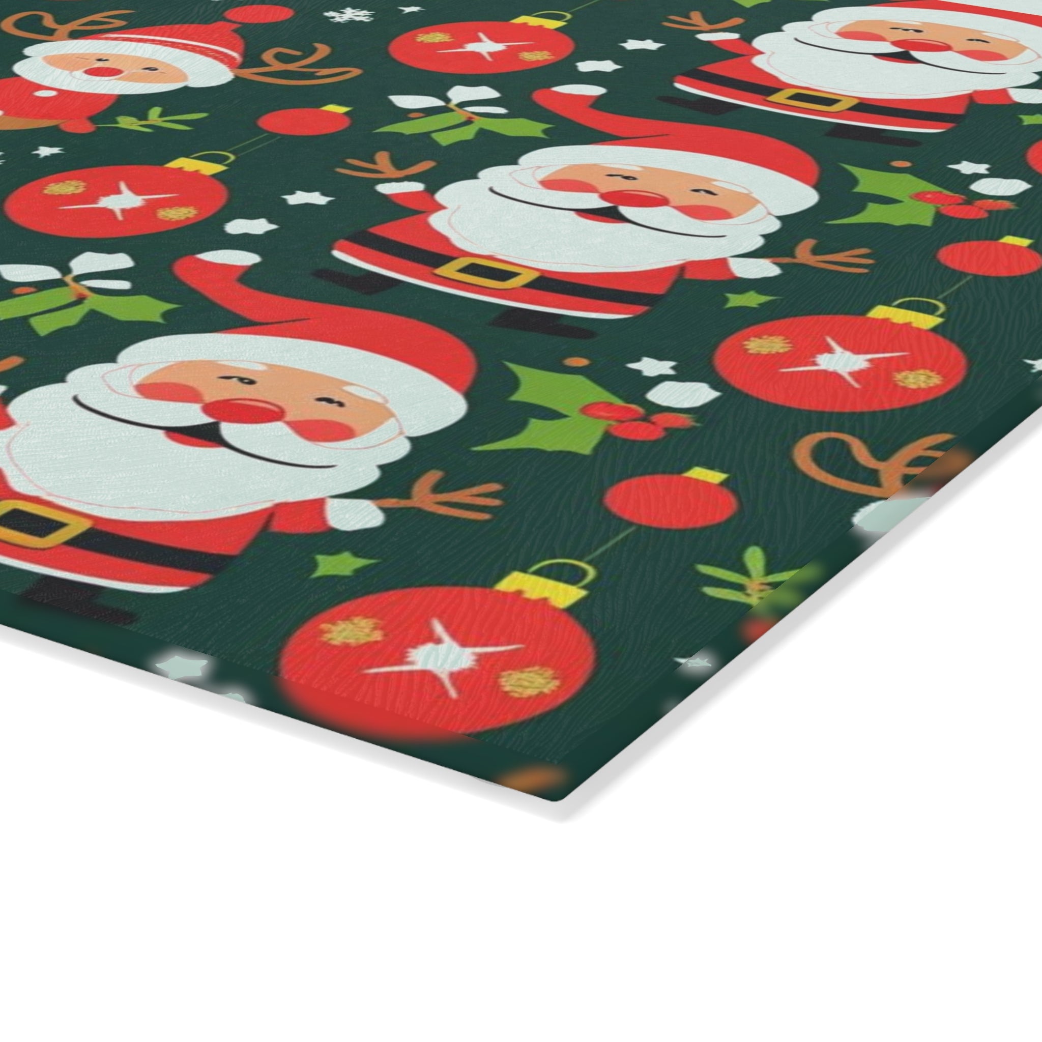 Whimsical Christmas Placemat with Santa, Elves, and Ornaments Design