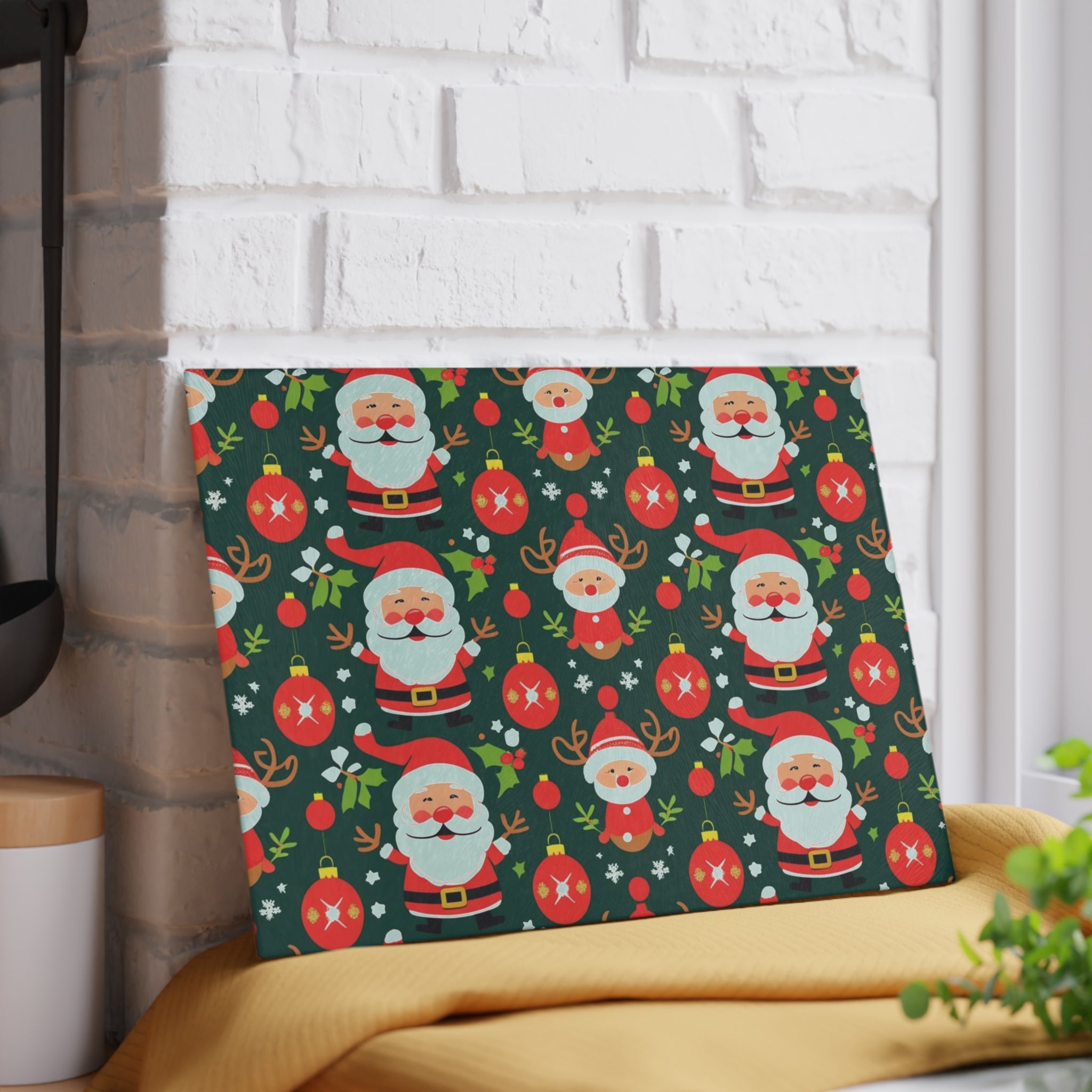 Whimsical Christmas Placemat with Santa, Elves, and Ornaments Design