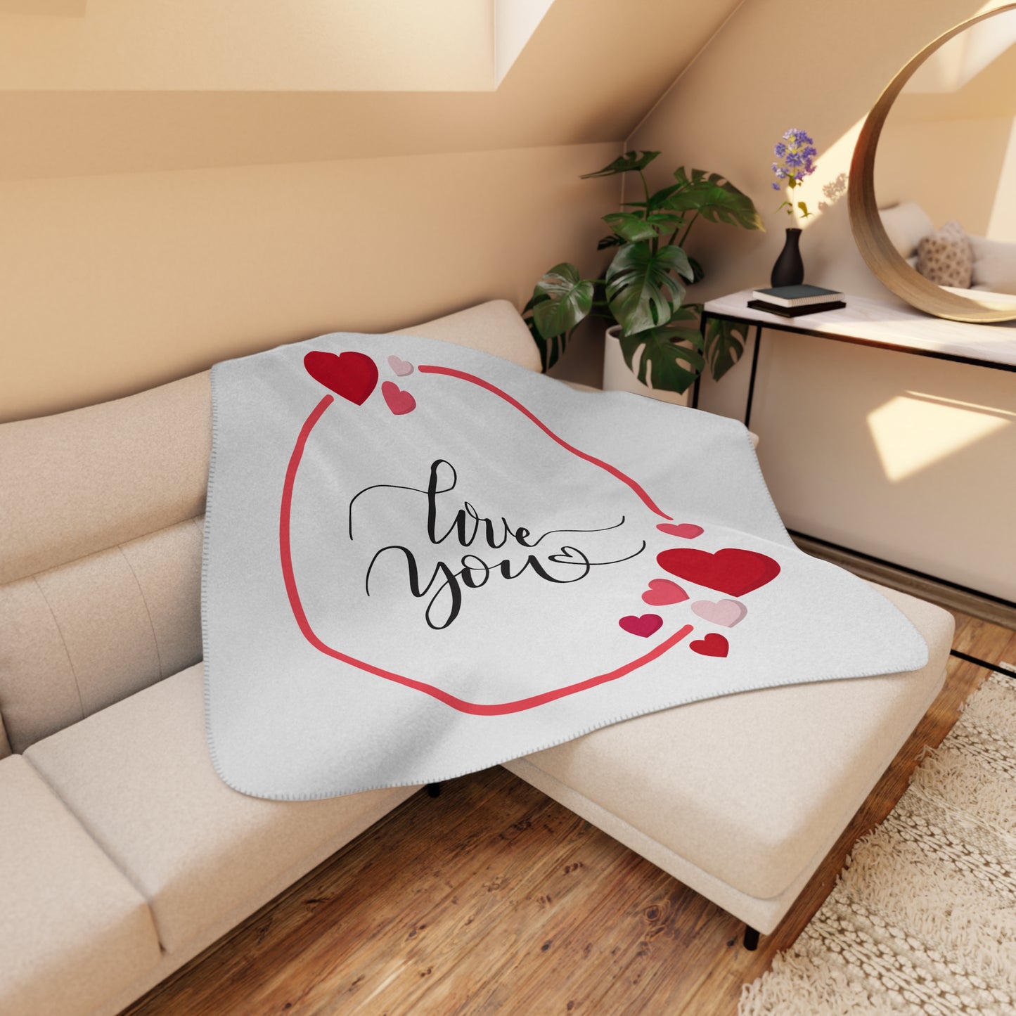 Love You Printed Tan Sherpa Blanket for Valentines