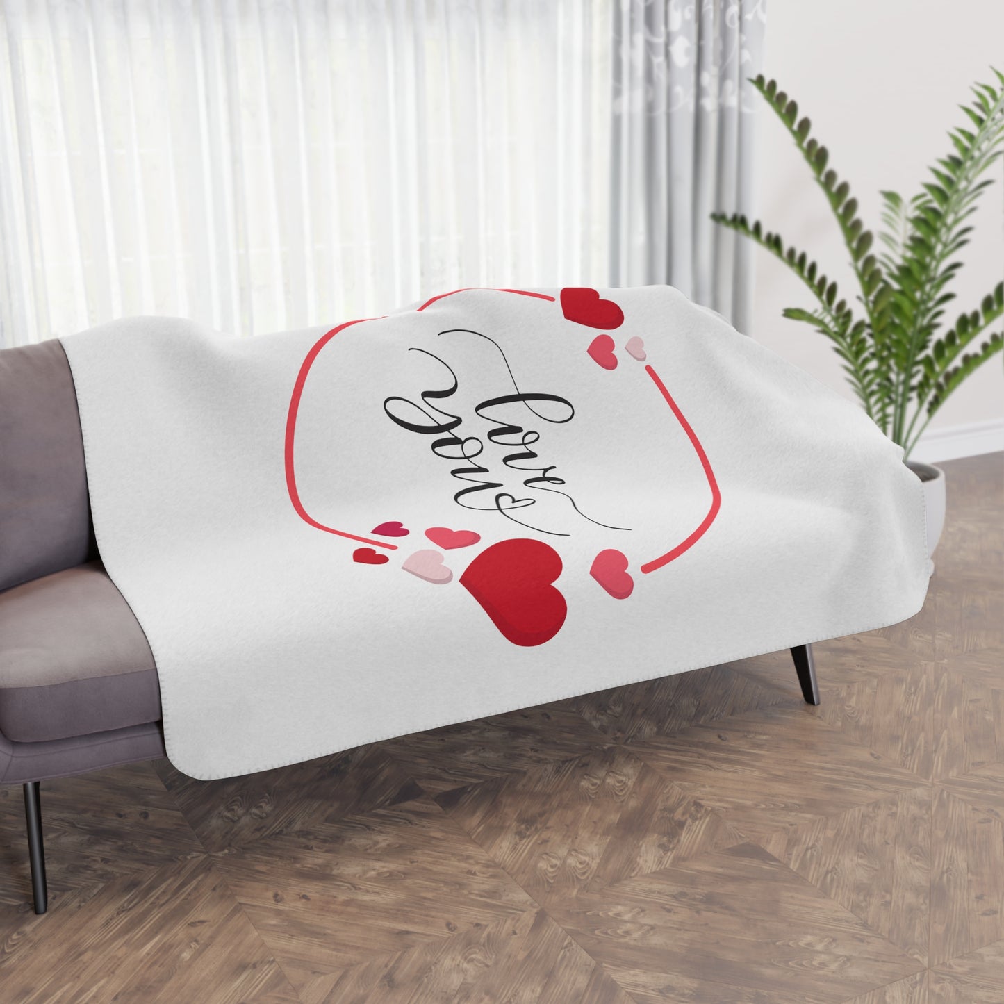Love You Printed Tan Sherpa Blanket for Valentines