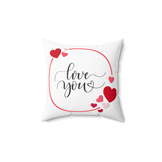 Love You Printed Valentine Spun Polyester Sqaure Pillow