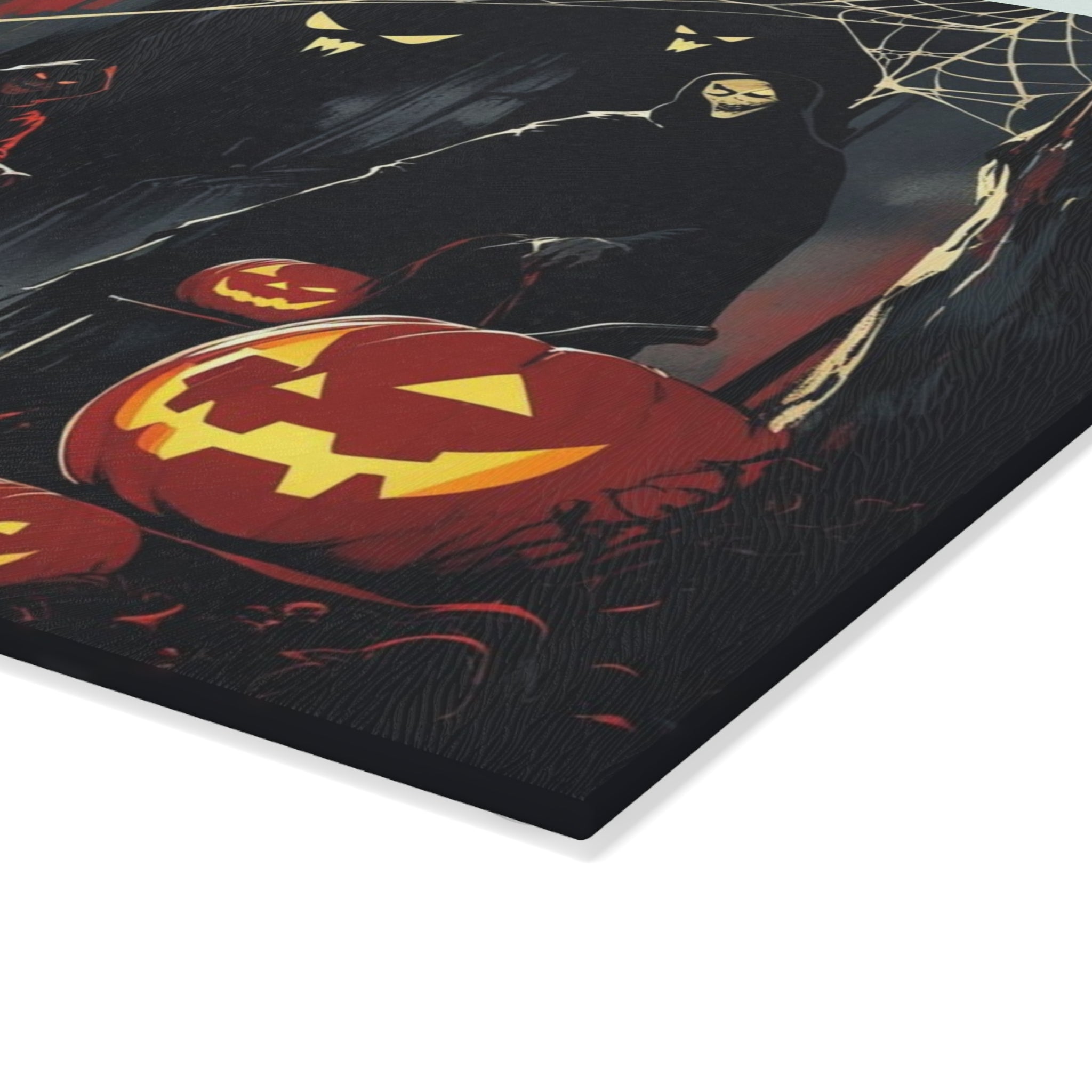 Spooky Halloween Cutting Board with Cloaked Figures, Witch, and Pumpkins