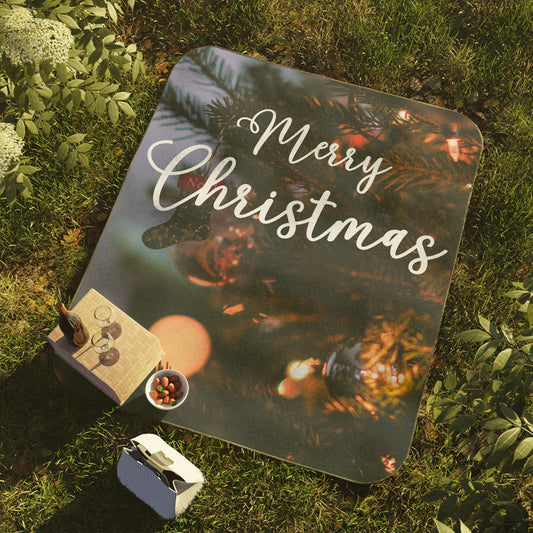 Merry Christmas with Ornaments Printed Picnic Blanket