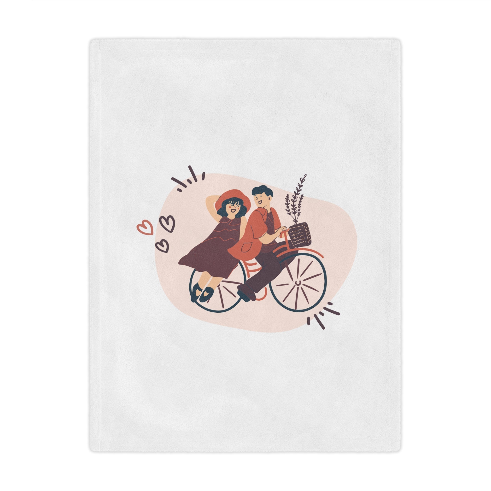 Couple on Cycle Printed Velveteen Minky Blanket for Valentine