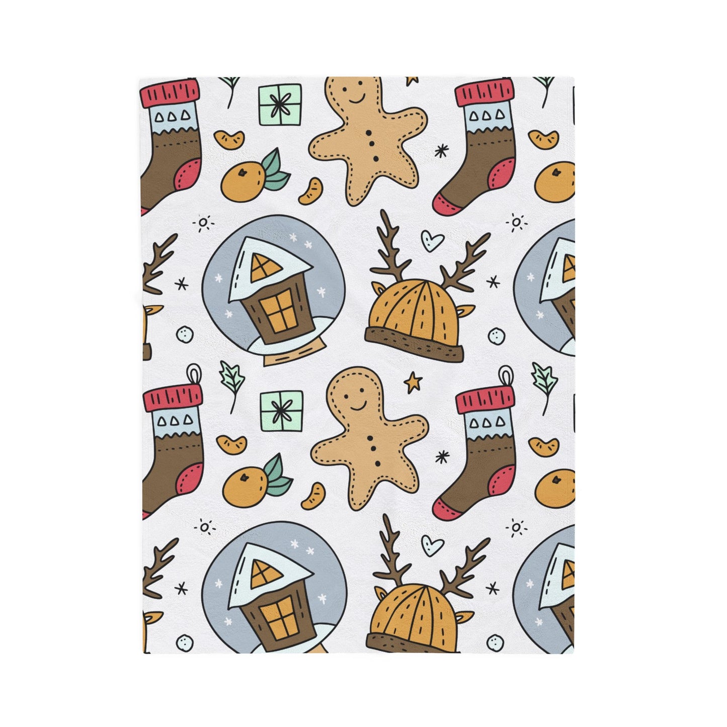 Velveteen Plush Blanket - Gingerbread & Snow Globe Festive Holiday Throw