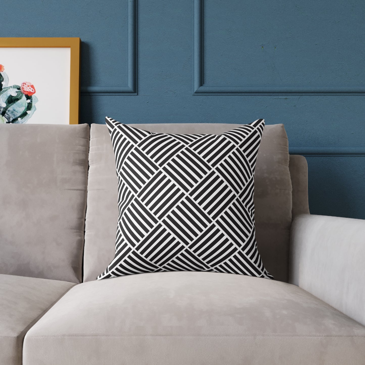 Black and White Geometric Throw Pillow – Modern Diamond Stripe Cushion
