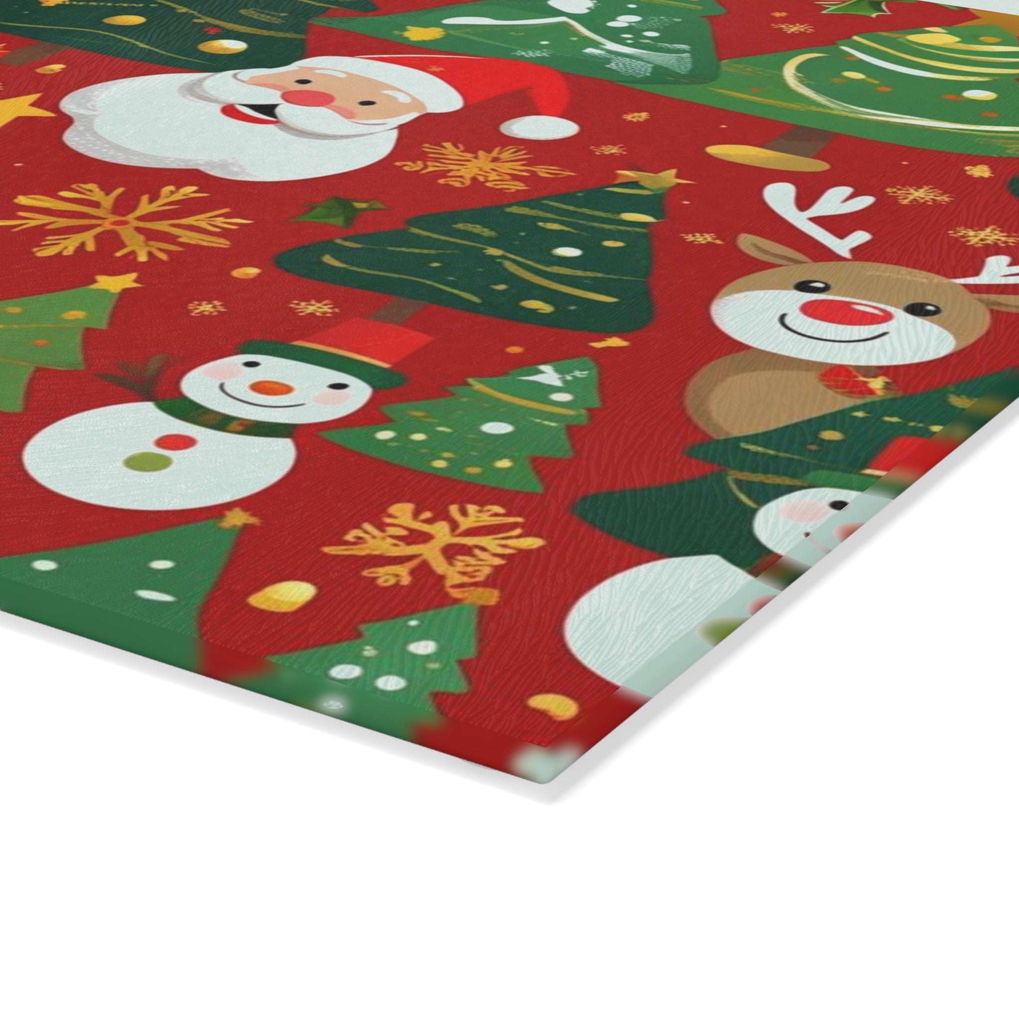 Christmas Cutting Board with Santa, Snowman, and Reindeer Design
