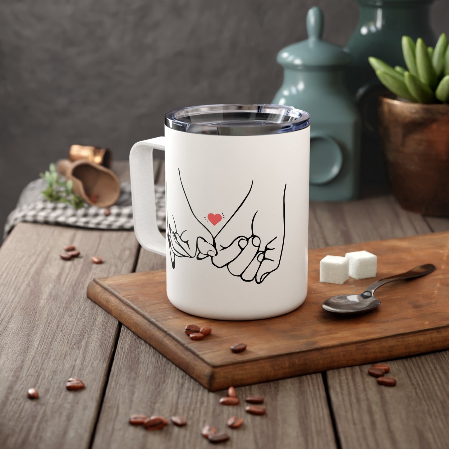 10oz Travel Mug, “Love You” & Pinky Promise Designs, Romantic Stainless Steel Insulated Cups
