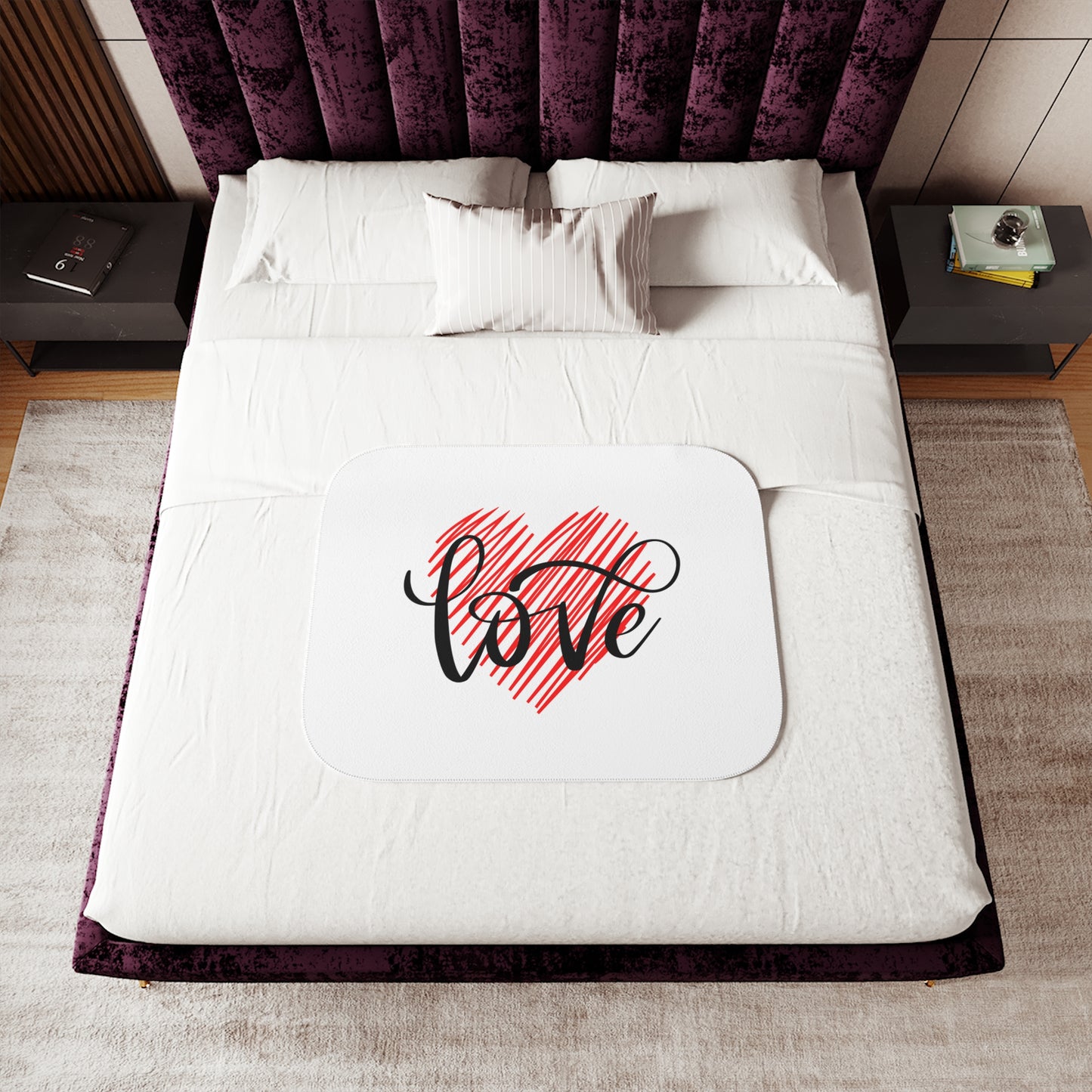 Love inside Heart in Red Printed Sherpa Blenket for Valentine