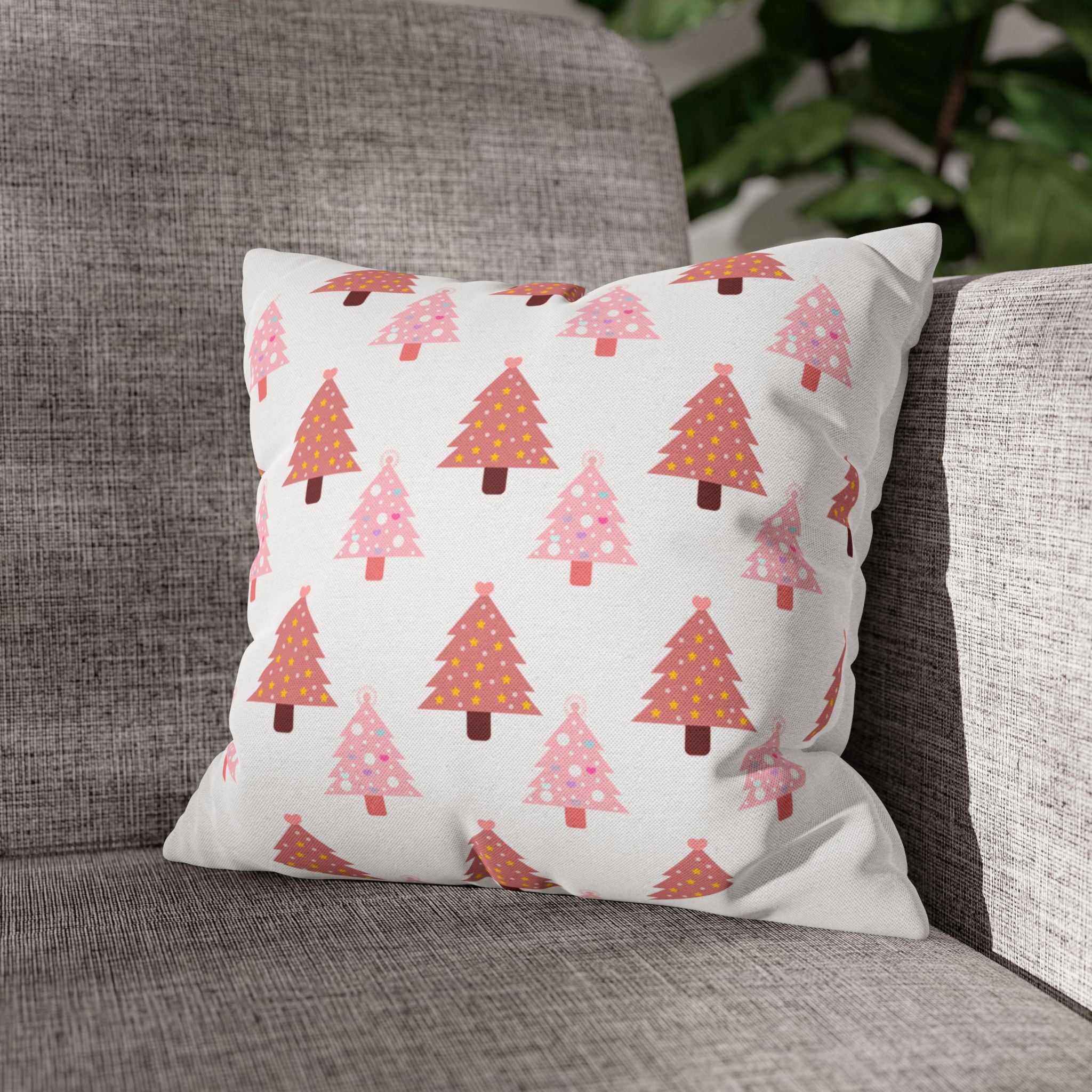 Santa Claus Pillow Cover – Double-Sided Christmas Decor with Gifts & Pink Tree Pattern