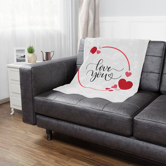Love You with Flying Hearts Printed Valentine Minky Blanket