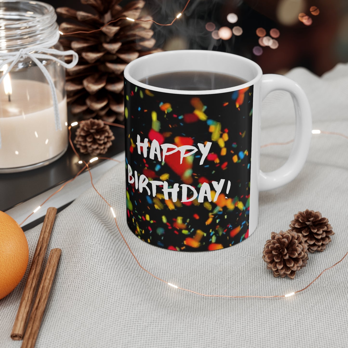 11oz, Happy Birthday Ceramic Mug, Birthday Gift, Black