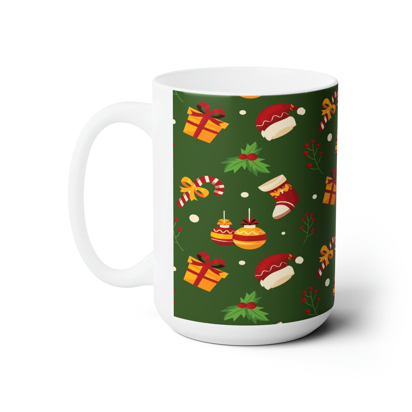 Holiday Ceramic Mug 15oz, Seasons' Greetings, Green