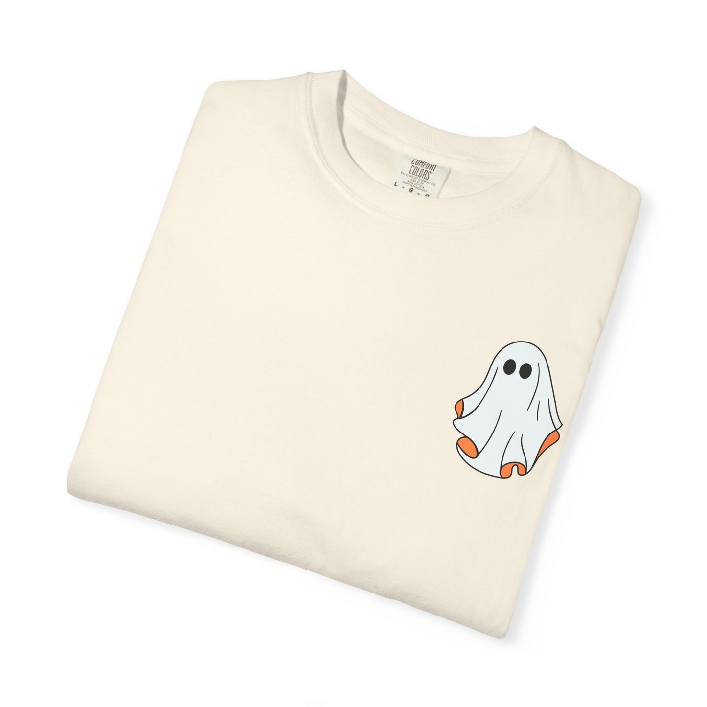 Minimal Ghost Halloween T-Shirt – Cute Pocket Graphic Tee for Spooky Season