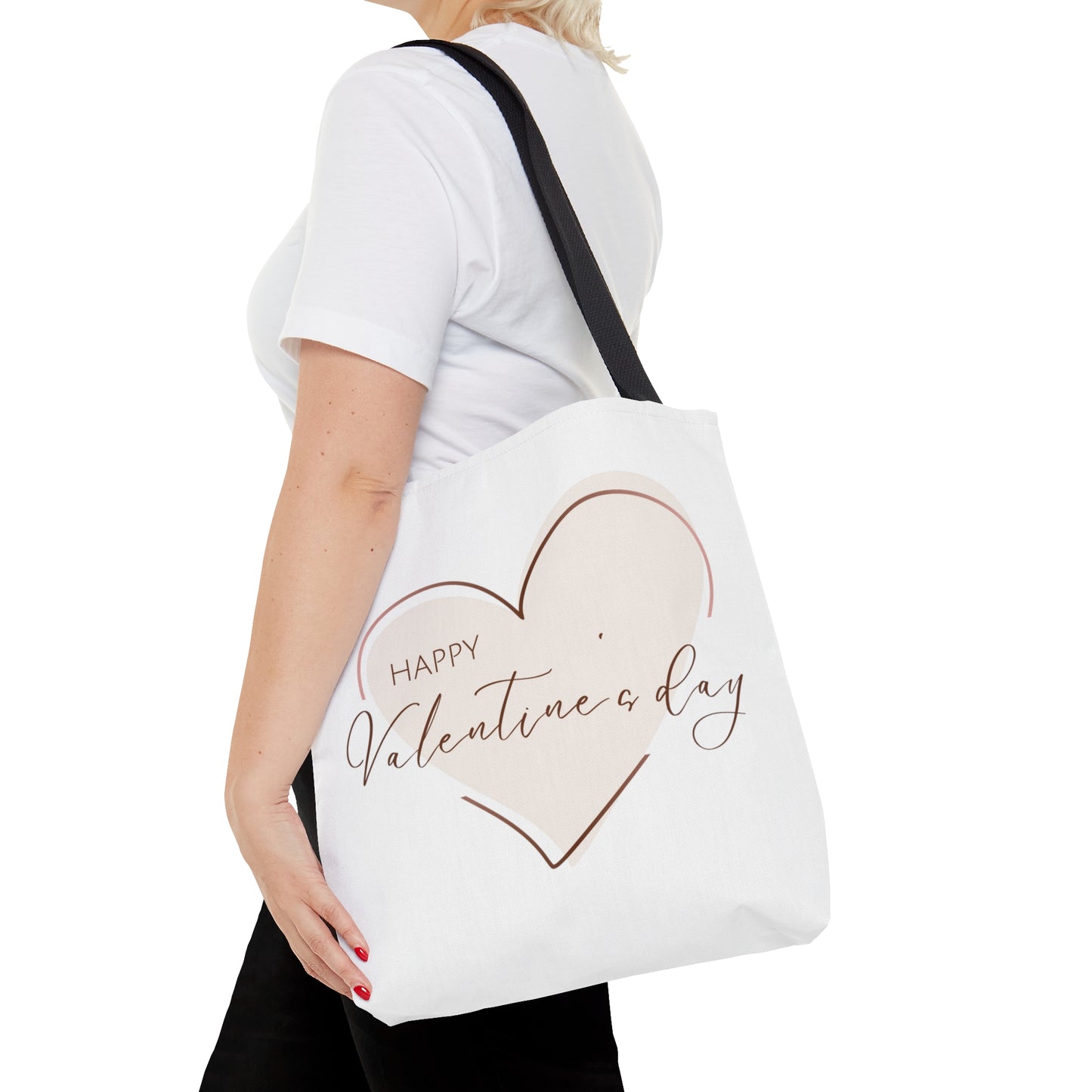 Happy Valentine's Day inside Heart Printed Tote Bag, Reusable Tote Bag for Valentine