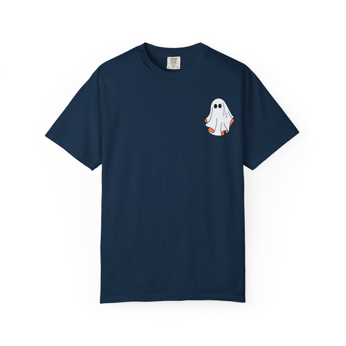 Minimal Ghost Halloween T-Shirt – Cute Pocket Graphic Tee for Spooky Season