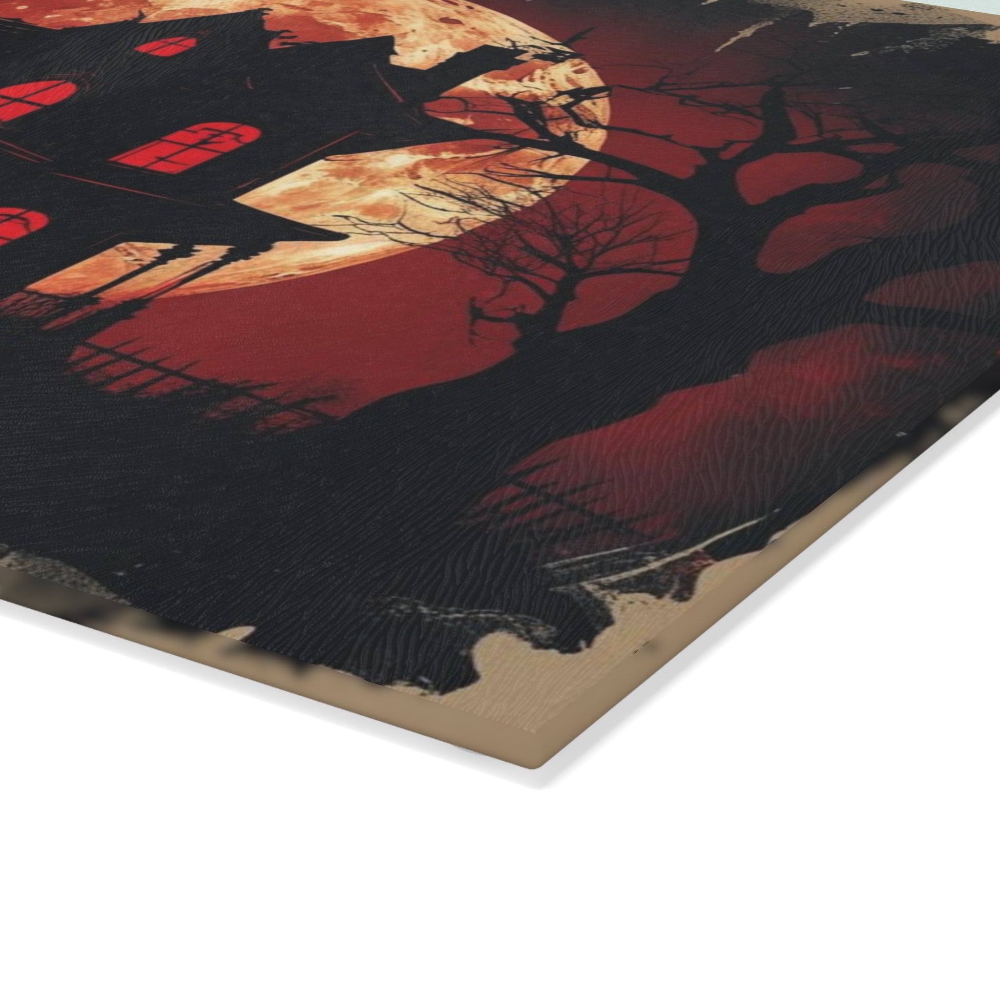 Spooky Halloween Cutting Board with Haunted House Silhouette
