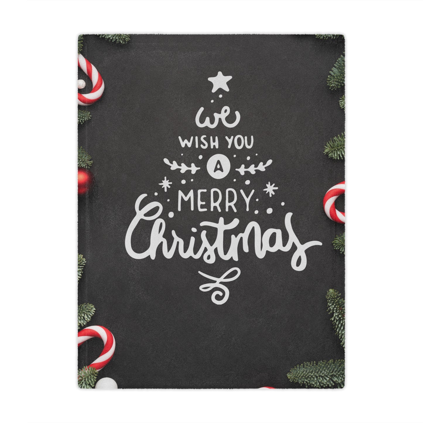 We Wish You Merry Christmas Prited Velveteen Minky Blanket, Black
