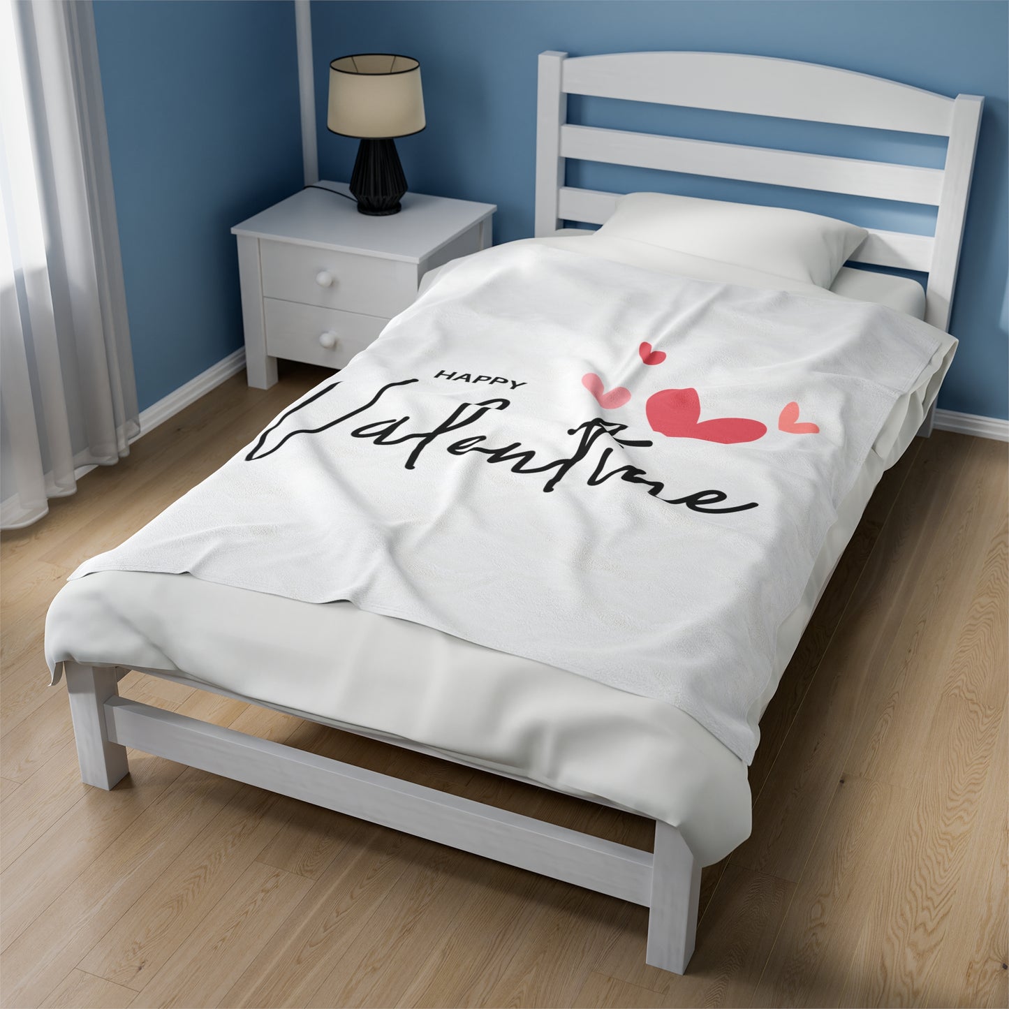 Happy Valentine with Hearts Printed Velveteen Plush Blanket