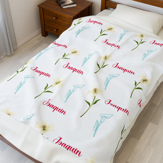Personalized Velveteen Plush Blanket - Baby Name Floral Design for Nursery, Perfect Newborn Gift