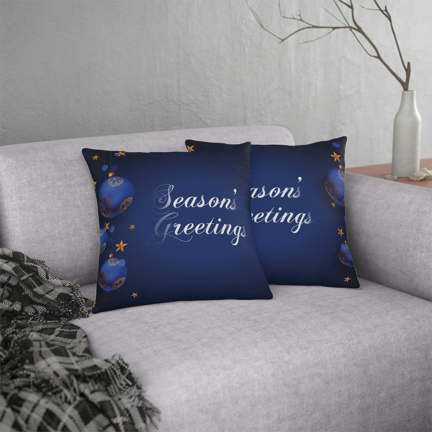 Season's Greetings Waterproof Pillows, Blue