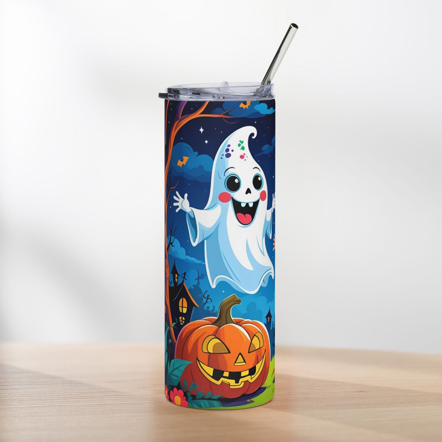 Ghost & Witch Halloween Tumbler – Playful Night Sky Design