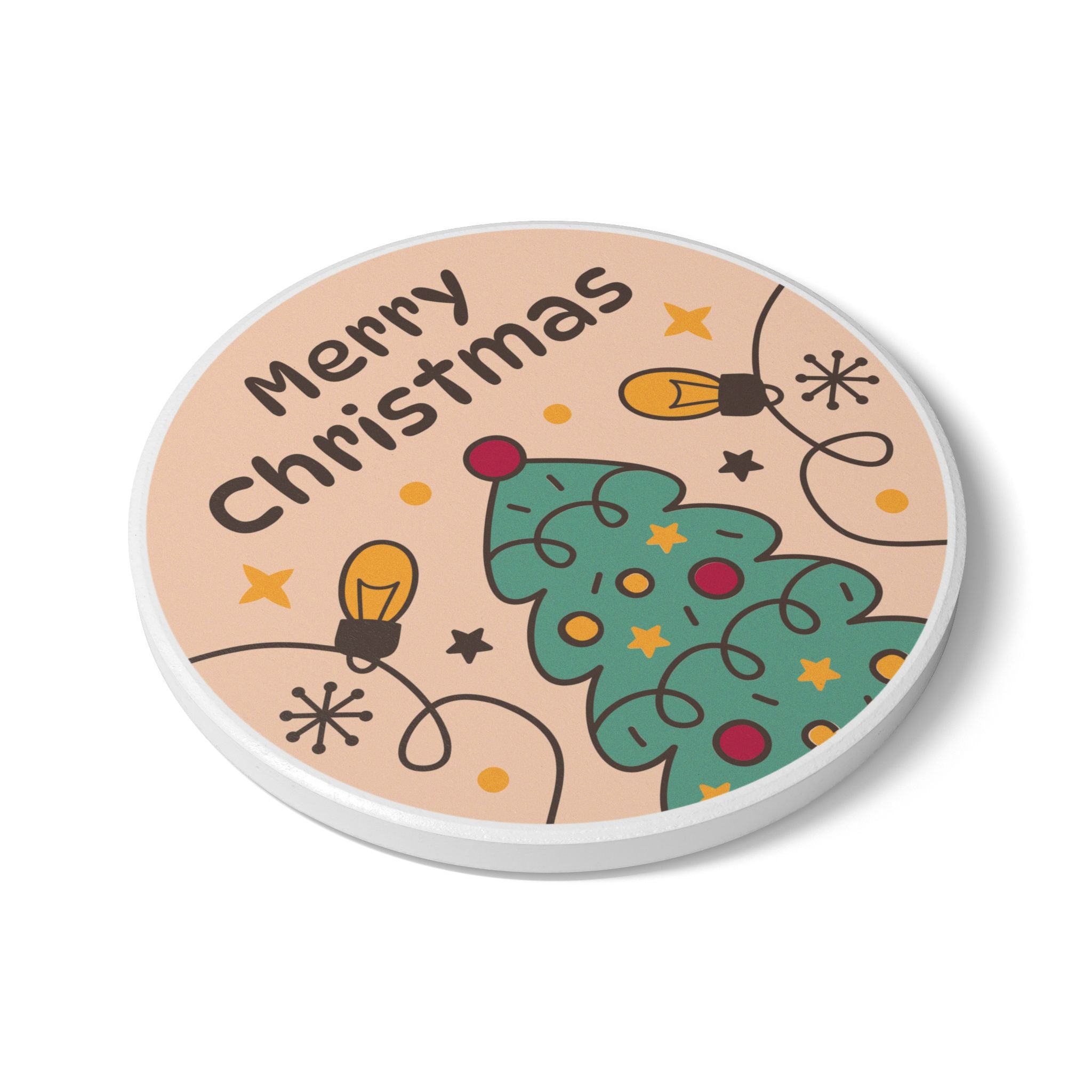 Festive Christmas Ceramic Coaster with Tree and Ornament Design