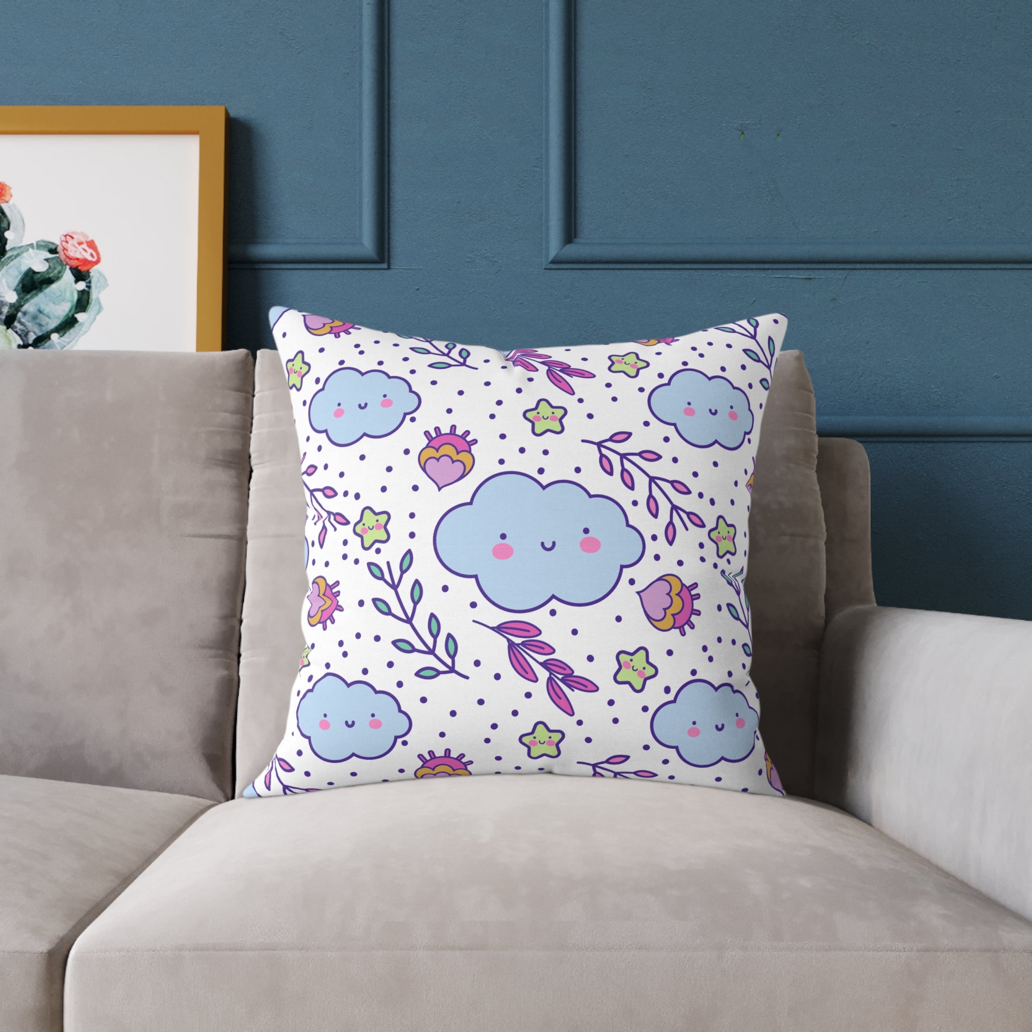 Smiling Cloud Throw Pillow – Playful Kids Cushion for Nursery Decor
