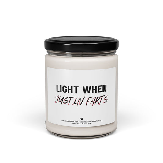 Light When Justin Farts Scented Soy Candle, 9 oz, Funny Gift for Her