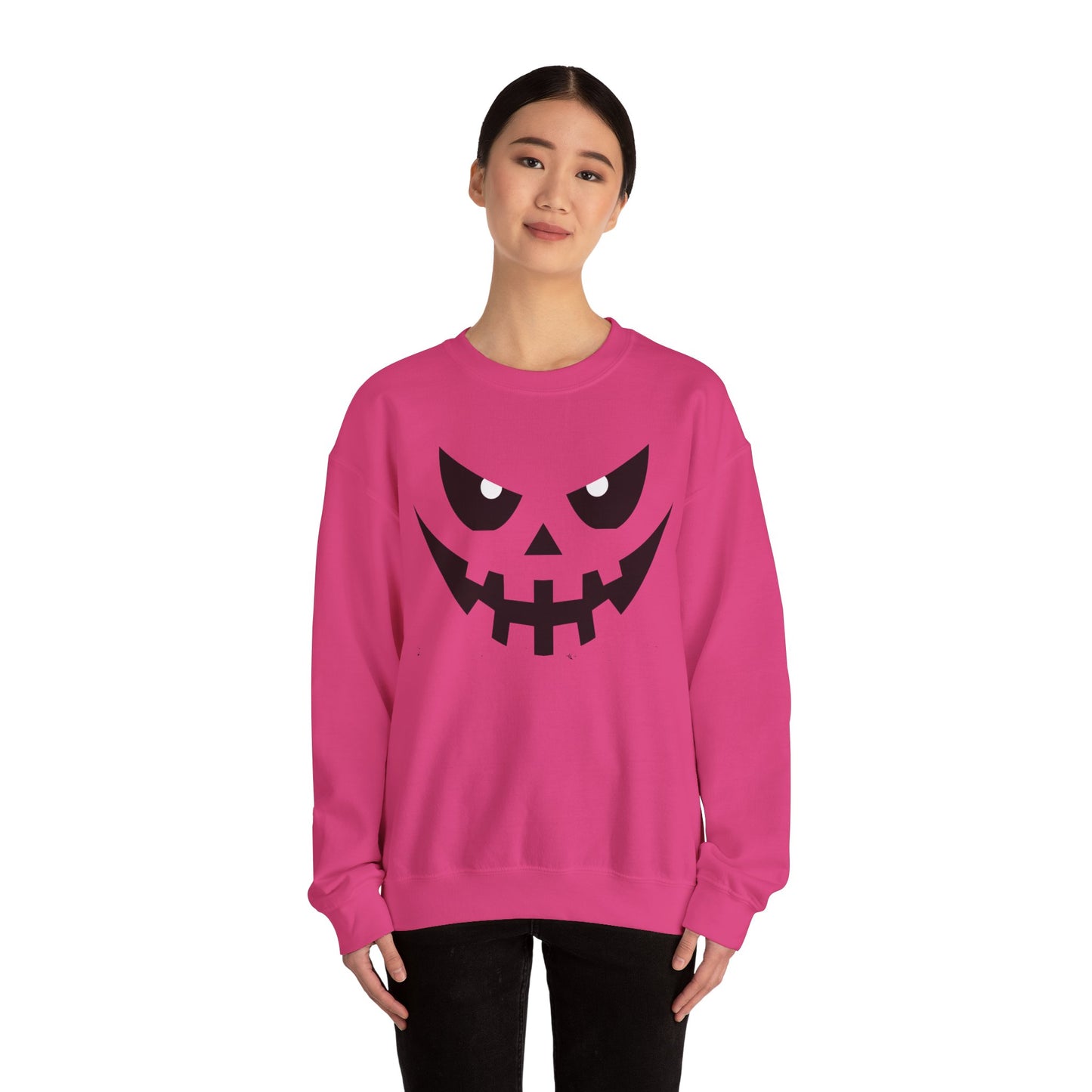 Creepy Pumpkin Face Halloween Sweatshirt – Beige Graphic Pullover for Spooky Season