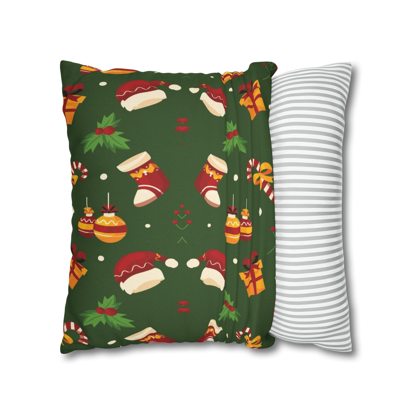 Drak Green Christmas Spun Polyester Square Pillow Case