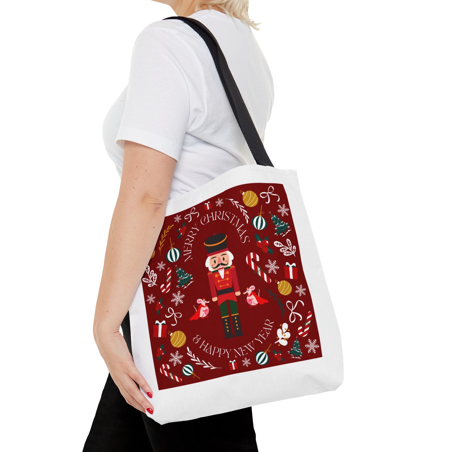 Tote Bag – Nutcracker & Holiday Icons Design – Christmas Gift for Shoppers & Seasonal Outings