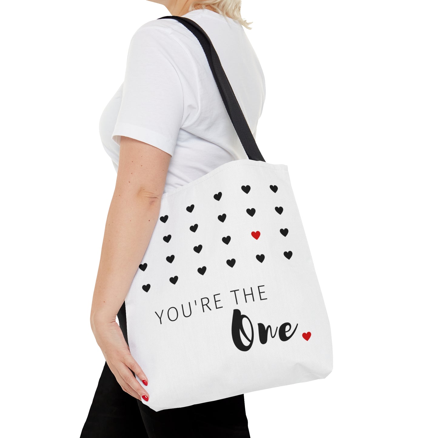 You are the one! with Heart Printed Tote Bag, Valentine Tote Bag