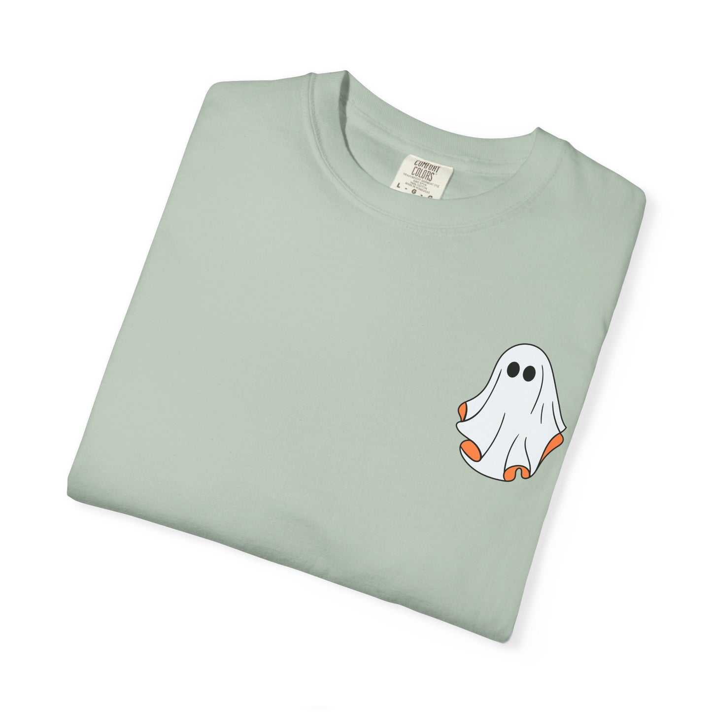 Minimal Ghost Halloween T-Shirt – Cute Pocket Graphic Tee for Spooky Season