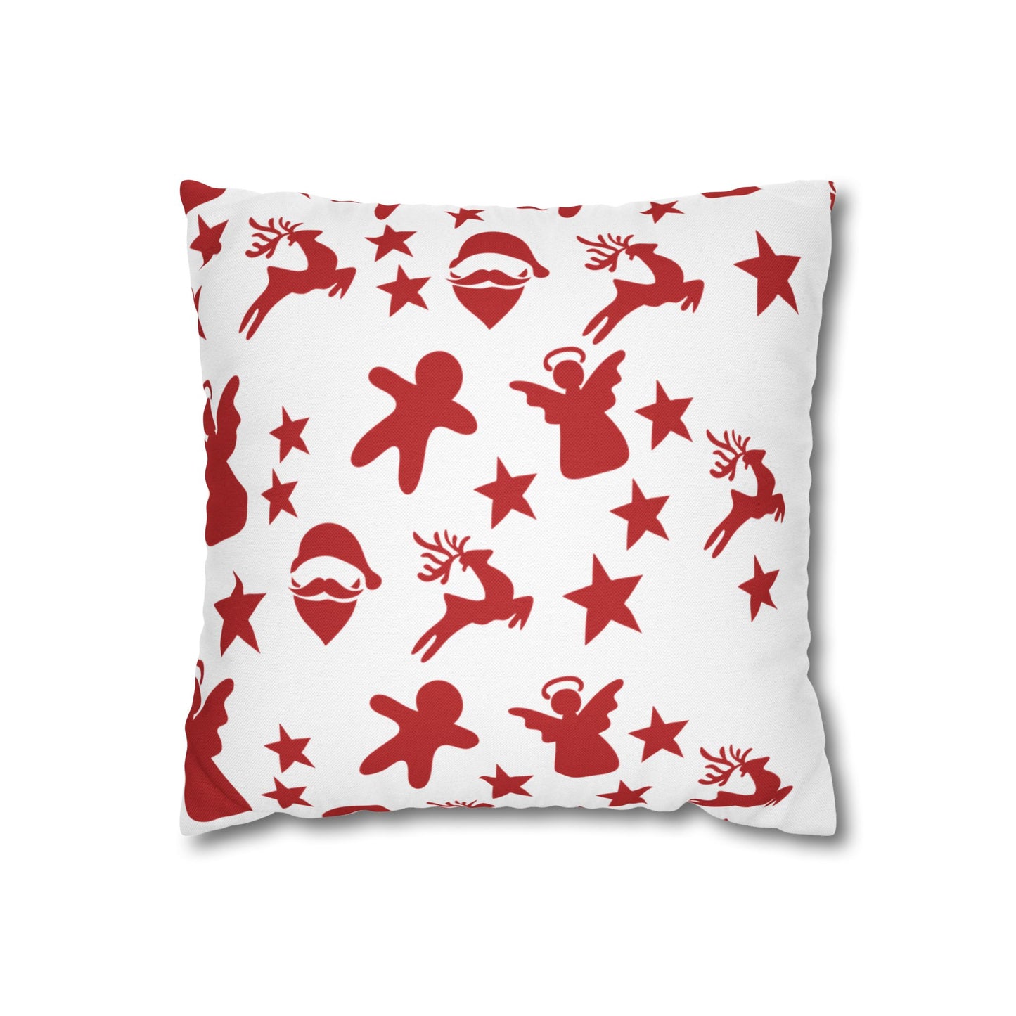 Red & White Christmas Throw Pillow - Holiday Icons Cushion Cover - Santa, Reindeer & Gingerbread Decorative Pillow - Festive Winter Home Decor