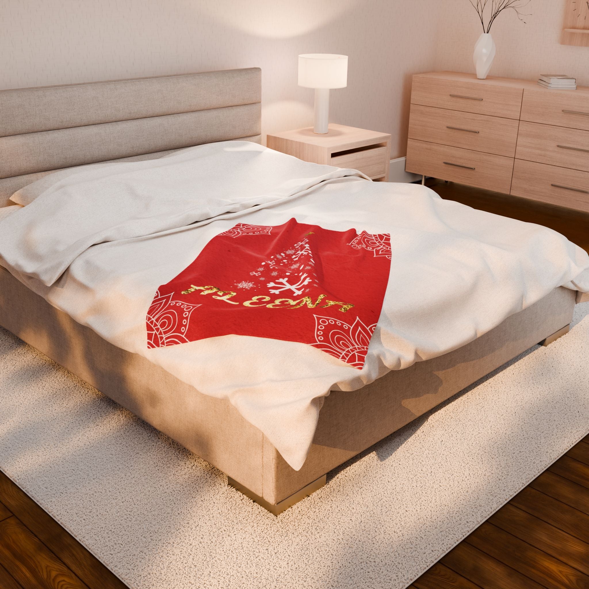 Personalized Christmas Tree Velveteen Blanket, Custom Name Holiday Throw