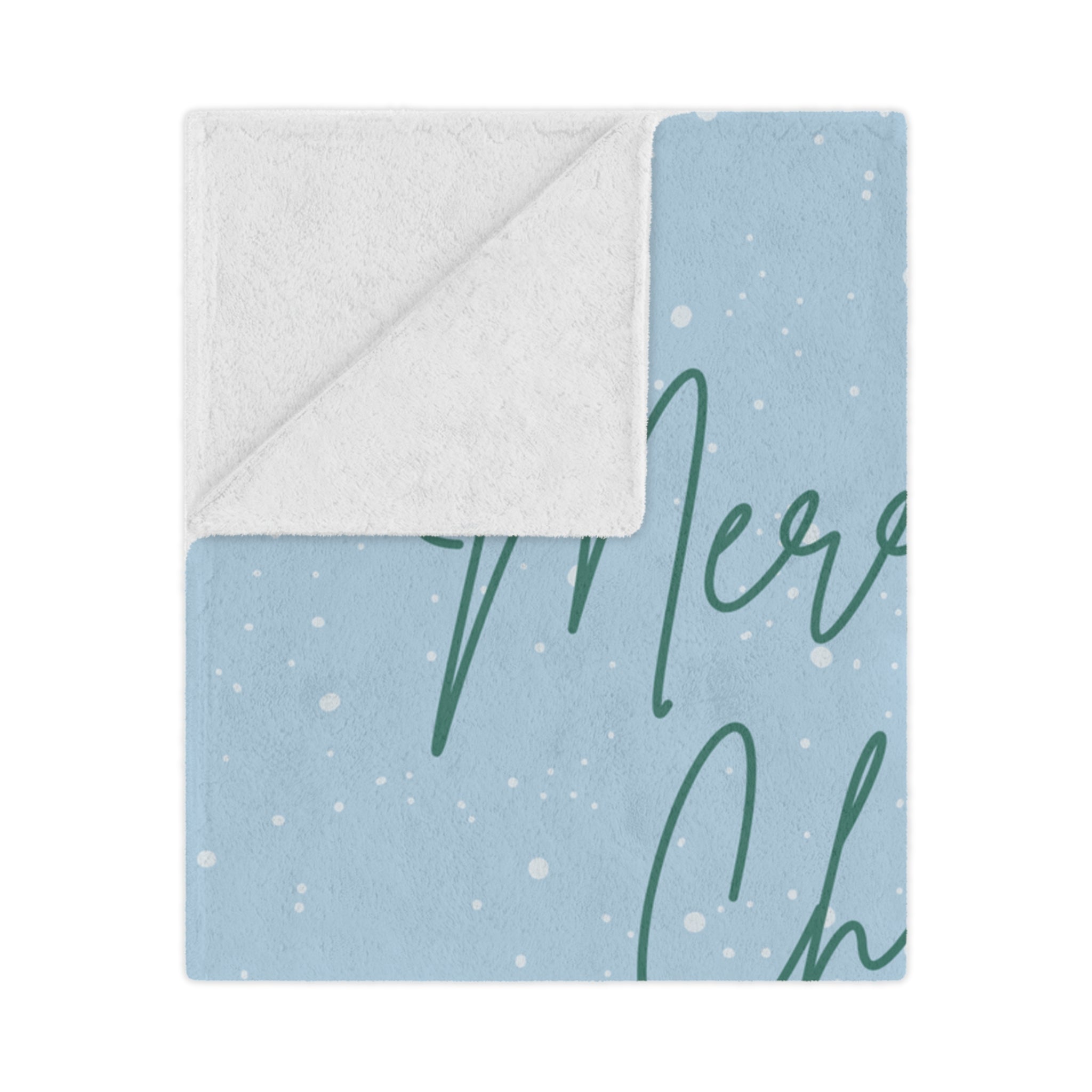 Merry Christmas Printed Velveteen Minky Blanket, Sky Blue
