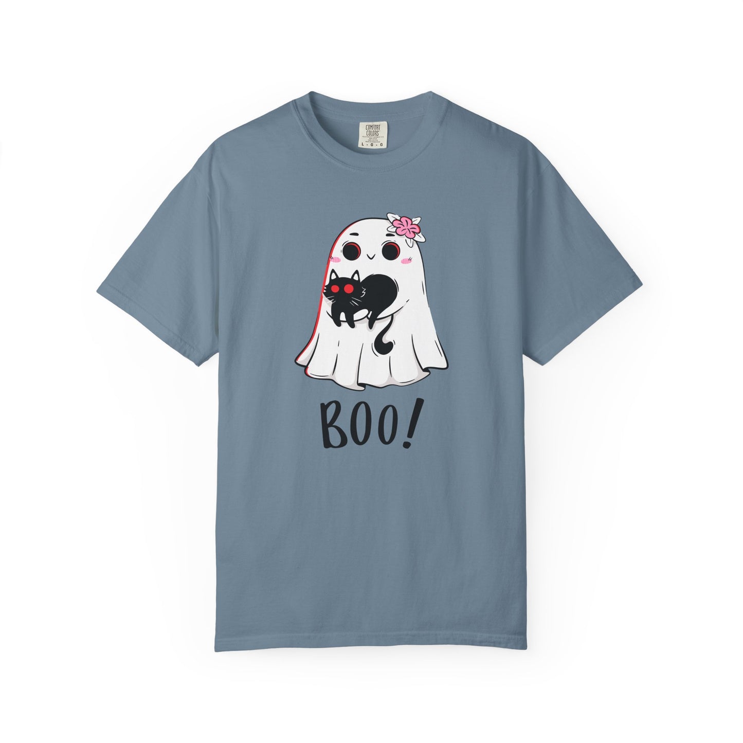 BOO Buddies Tee – Ghost & Cat Duo with Floral Charm