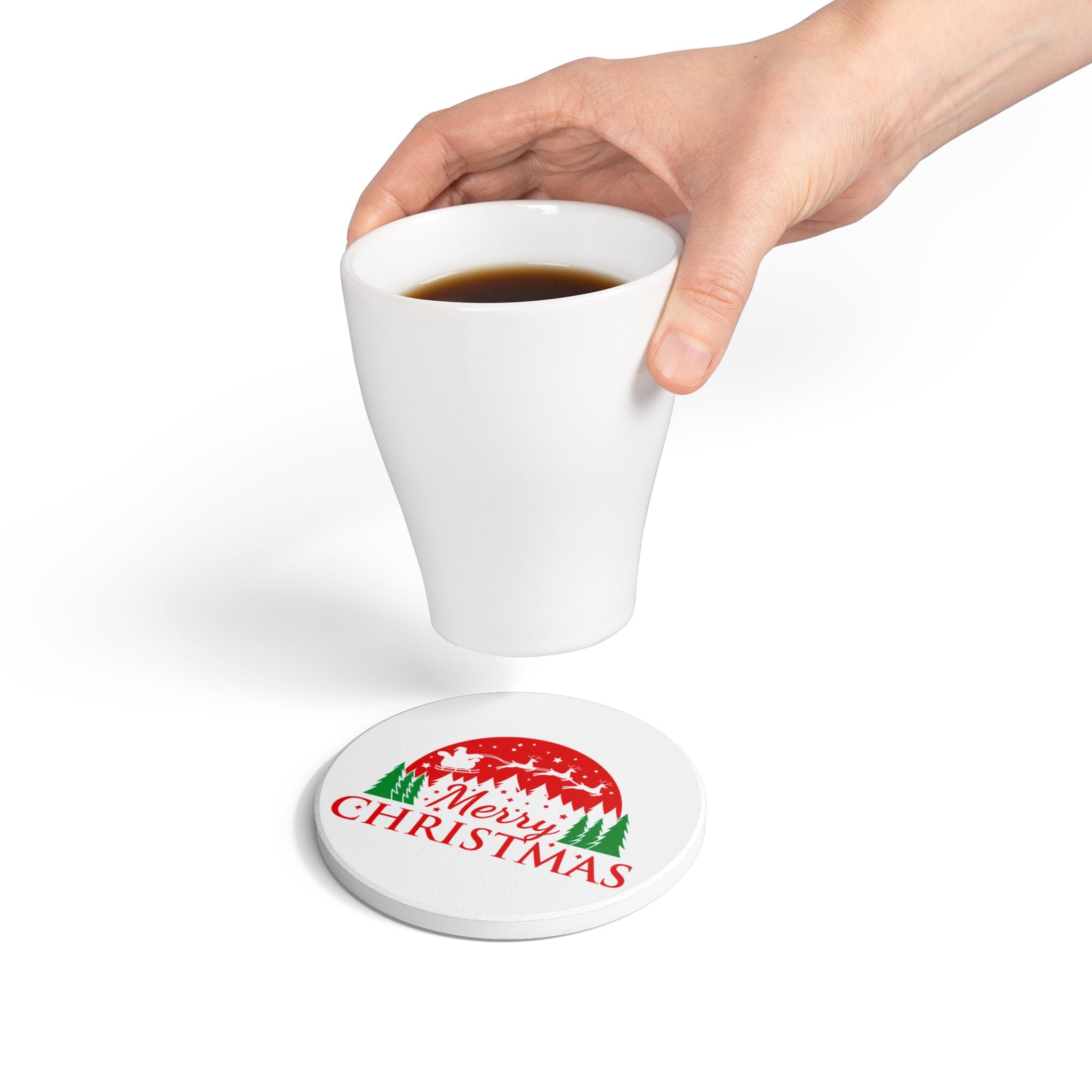 Cheerful Christmas Ceramic Coaster with Santa Sleigh Design