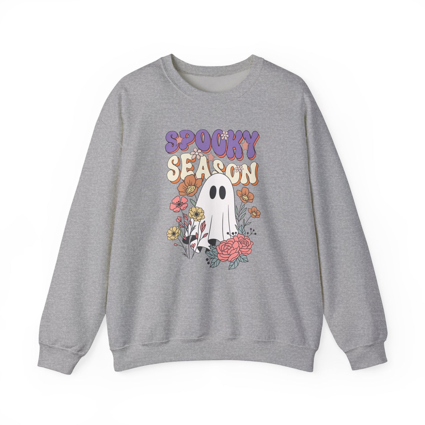 Spooky Season Floral Ghost Sweatshirt – Cozy Halloween Blooms