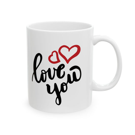 Couple's Hand with Loe You Printed Ceramic Mugs, 11oz