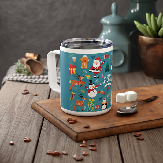 Christmas Insulated Coffee Mug – 10oz Stainless Steel Travel Cup with Lid
