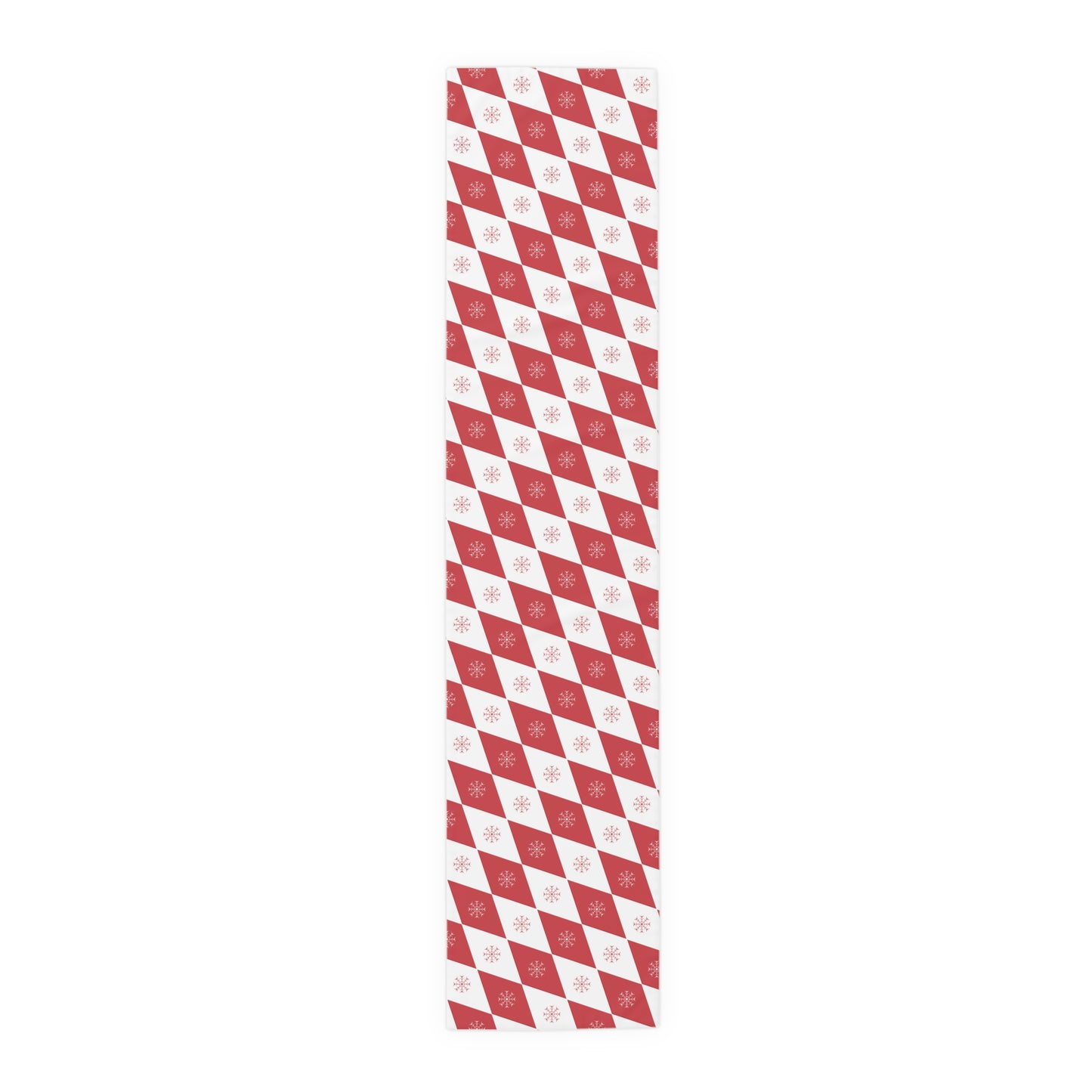 Christmas Table Runner, Red and White Diamond Pattern with Snowflakes, Festive Holiday Dining Decor