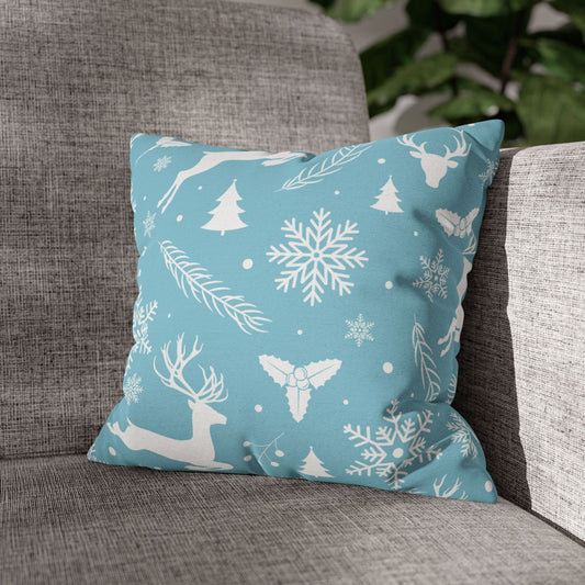 Winter Reindeer Throw Pillow - Holiday Snowflake Cushion Cover - Christmas Pine Tree Decorative Pillow - Cozy Seasonal Home Decor