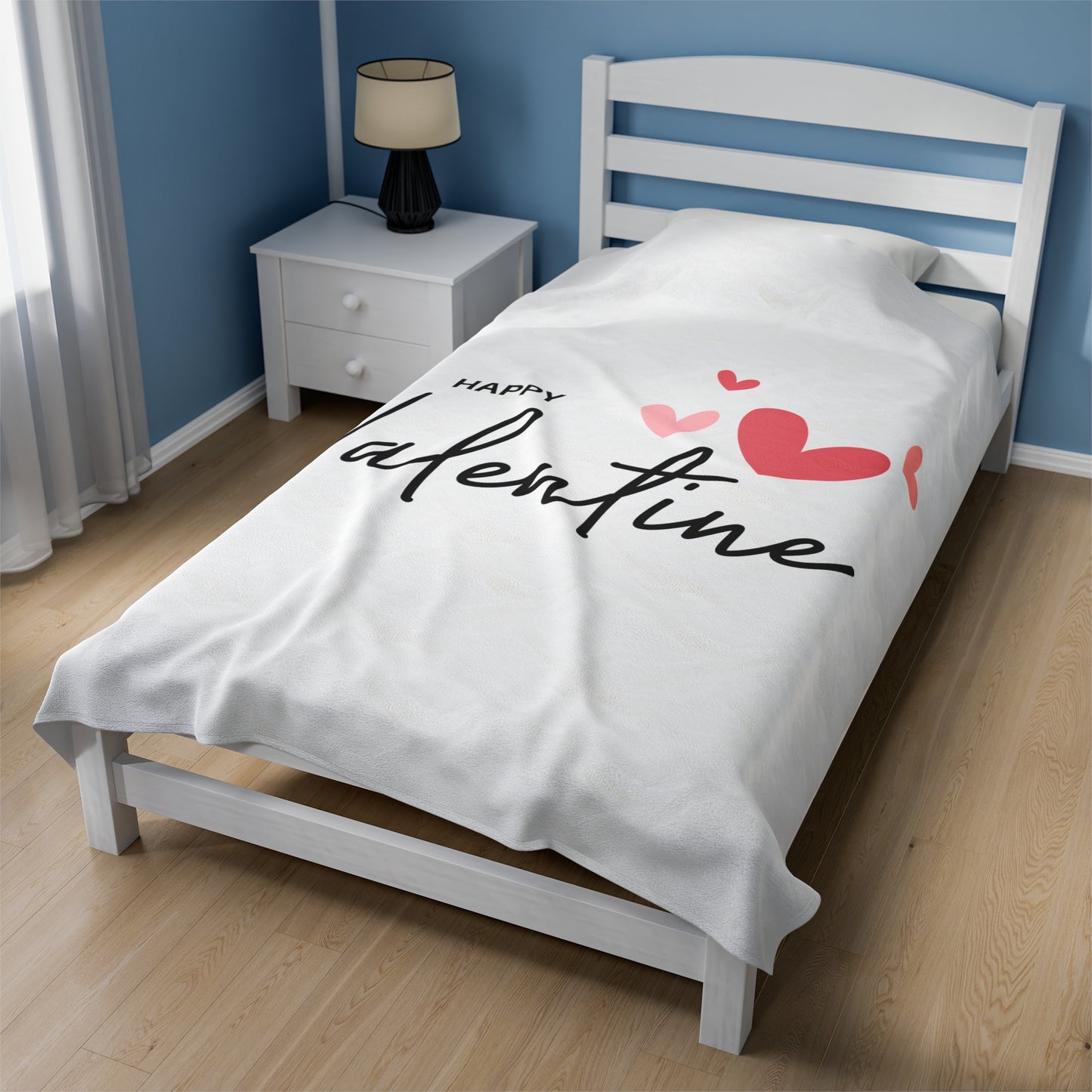 Happy Valentine with Hearts Printed Velveteen Plush Blanket