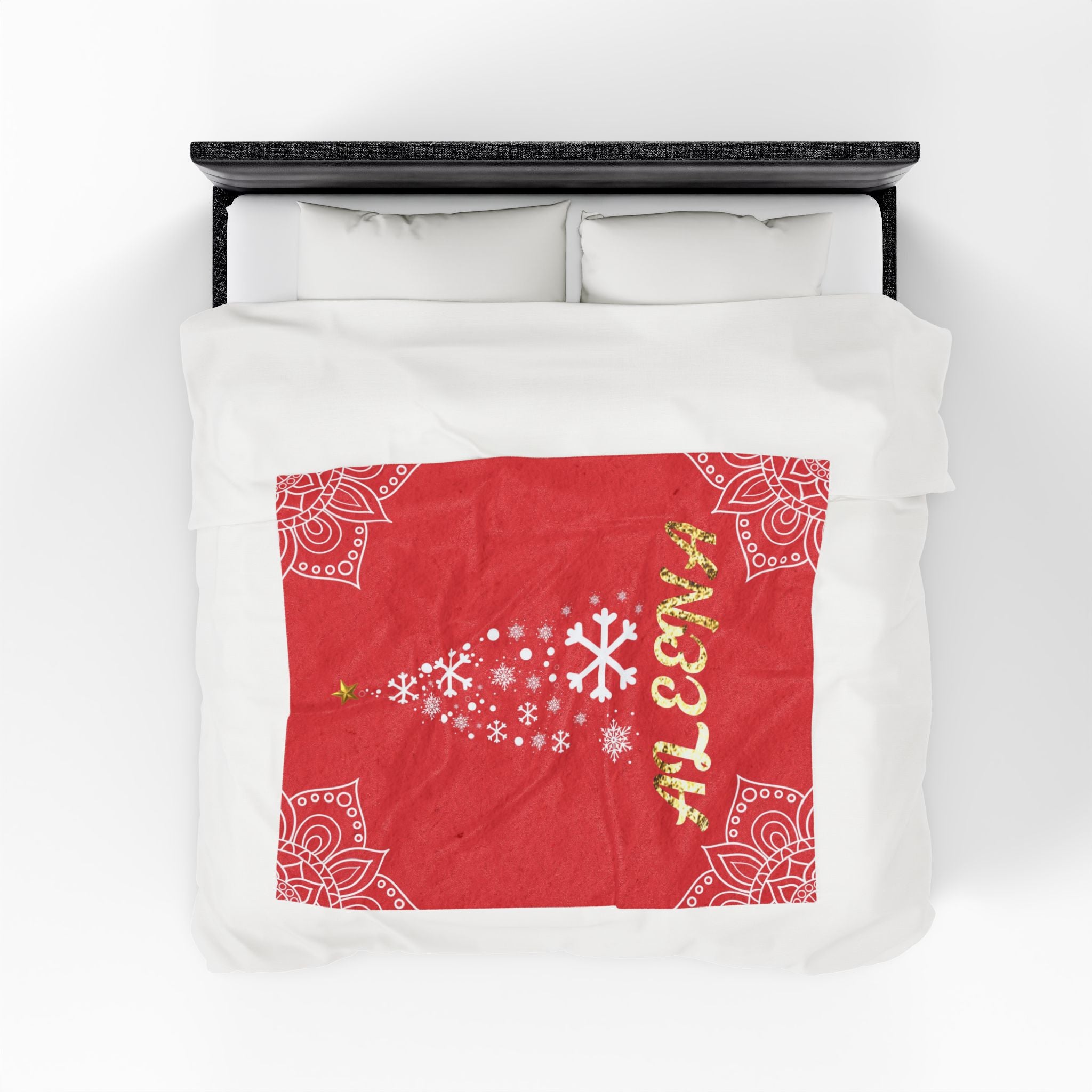Personalized Christmas Tree Velveteen Blanket, Custom Name Holiday Throw