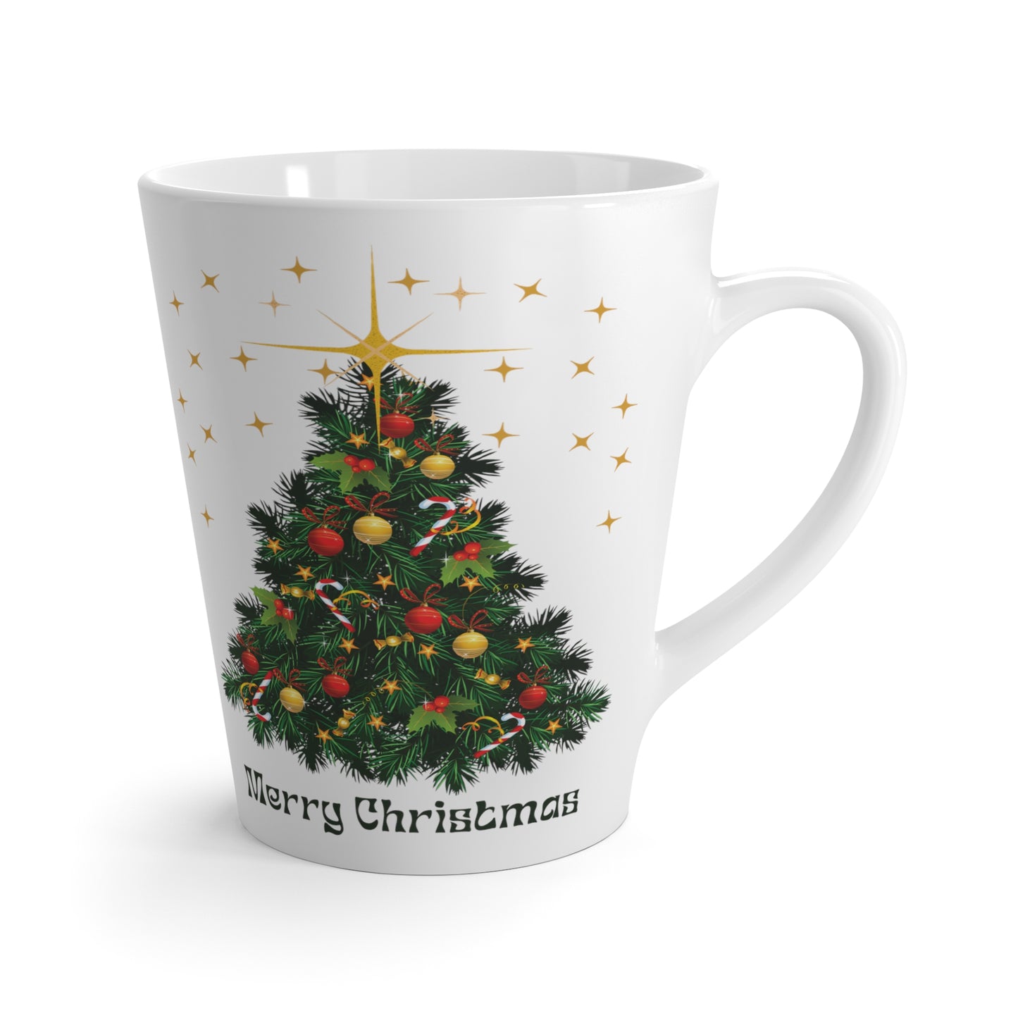 Merry Christmas Tree Printed Latte Mug, Green