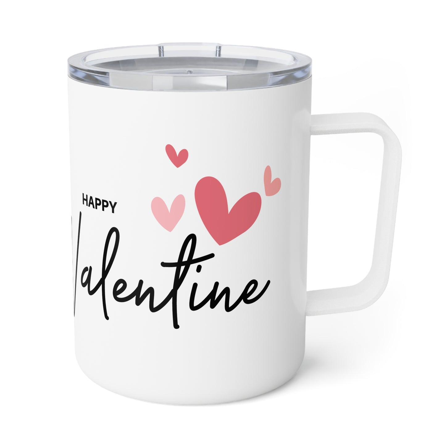 10oz Valentine’s Travel Mug, “Happy Valentine” Heart Design, Stainless Steel Insulated Cup