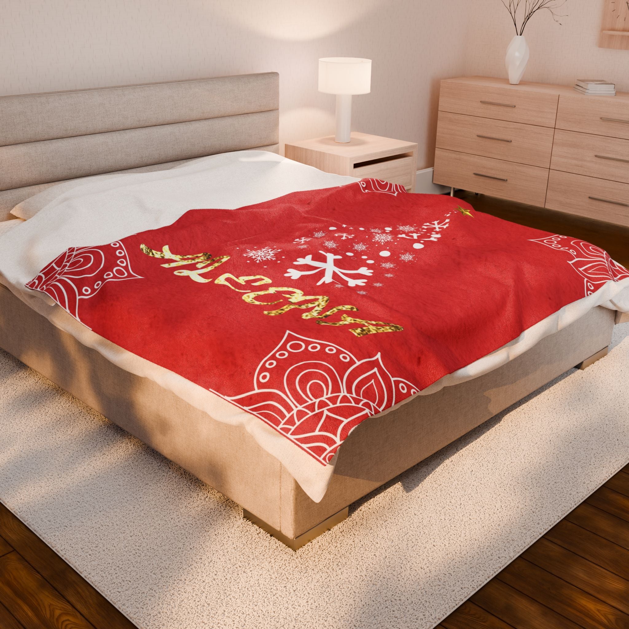 Personalized Christmas Tree Velveteen Blanket, Custom Name Holiday Throw