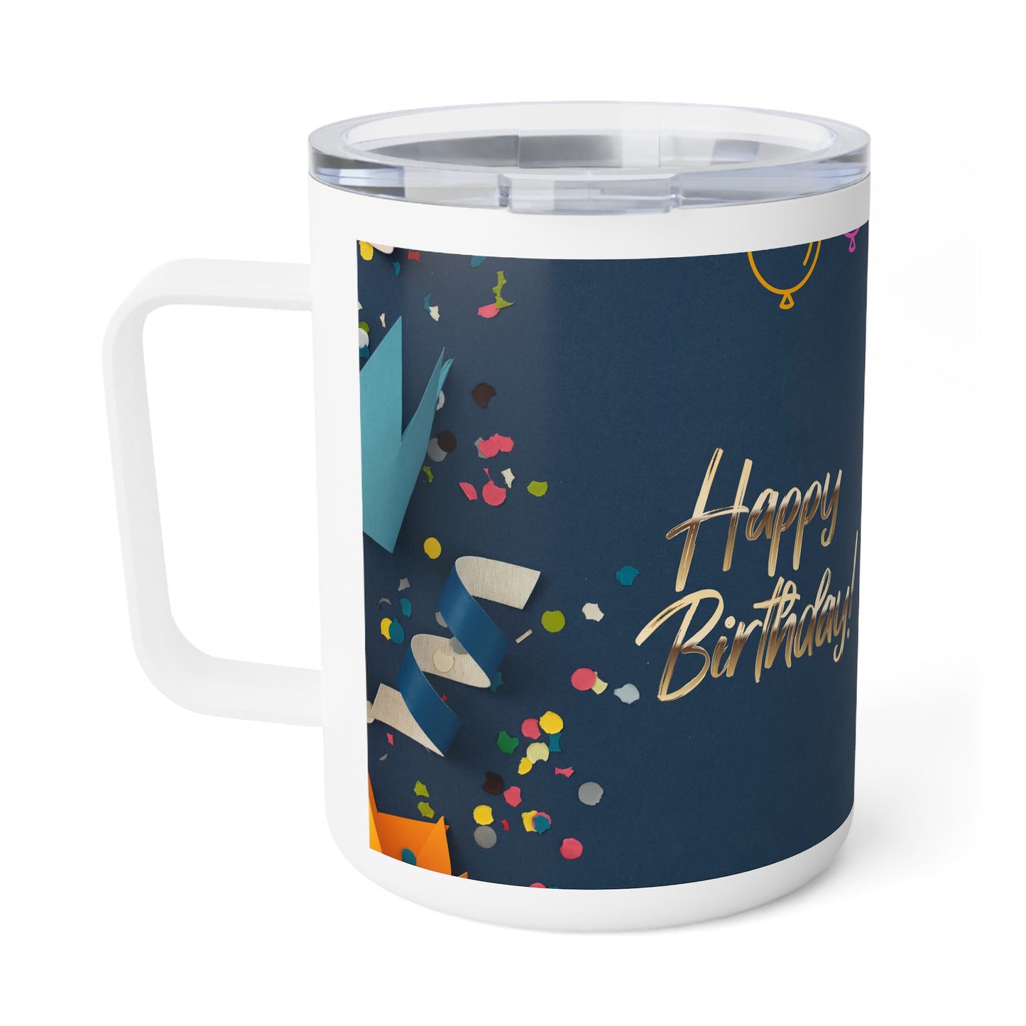 Happy Birthday Black Insulated Coffee Mug, 10 oz